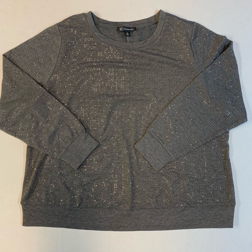 INC International Concepts Womens long sleeve top Size 2X gray with rhinestones